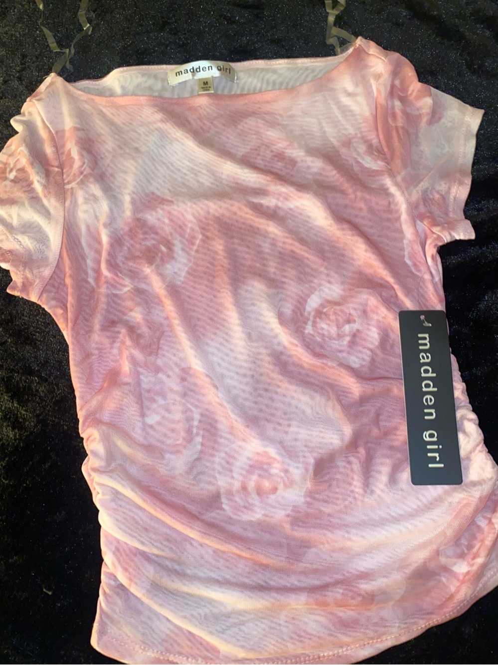 Madden Girl Light Pink Short Sleeve Sheer Tee